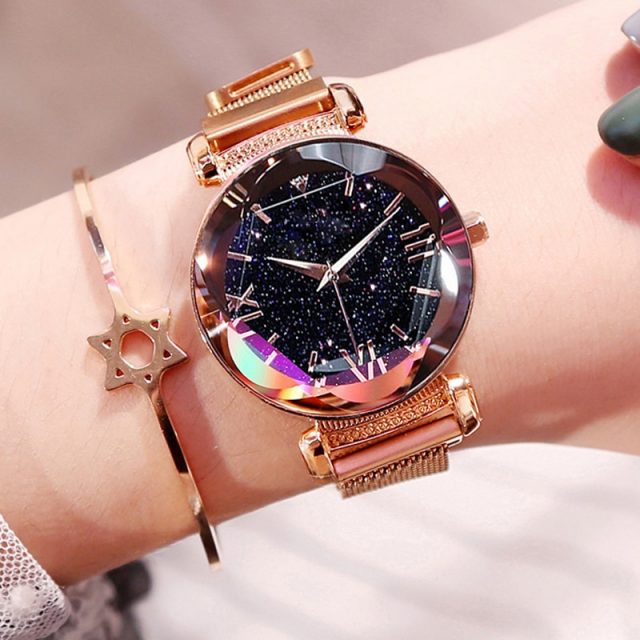 Luxury Rose Gold Women Watches Fashion Diamond Ladies Starry Sky Magnet Watch Waterproof Female Wristwatch For Gift Clock 2019