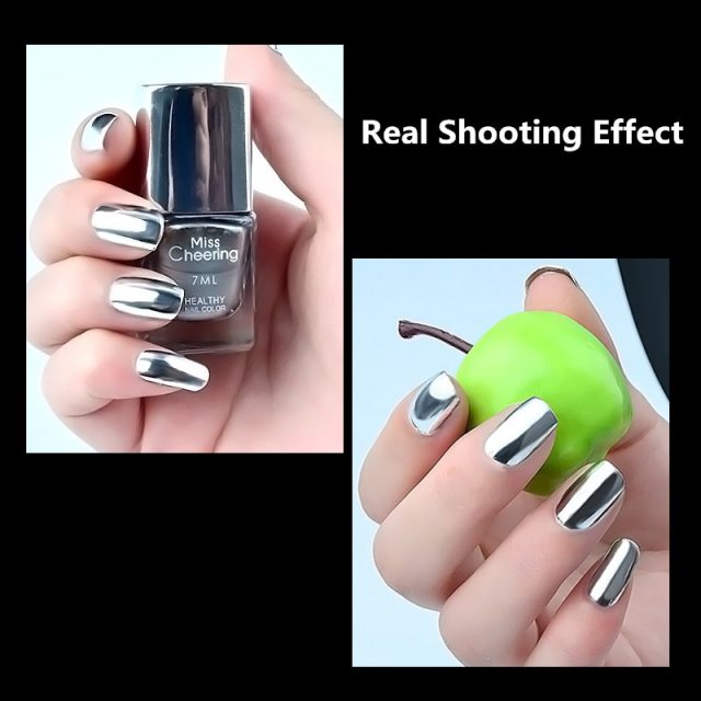 7ml Silver Mirror Effect Metal Nail Gel Polish Varnish Base Coat Metallic UV Nails Art Tips DIY Manicure Design