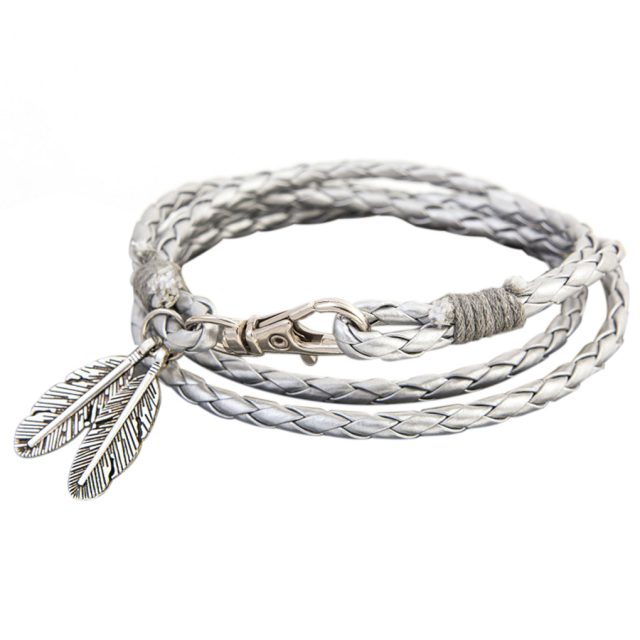 Fashion Bangles Accessories PU Leather Feather Charm Bracelets Man Women Bracelet Wristband Charm Braclet For Female Male