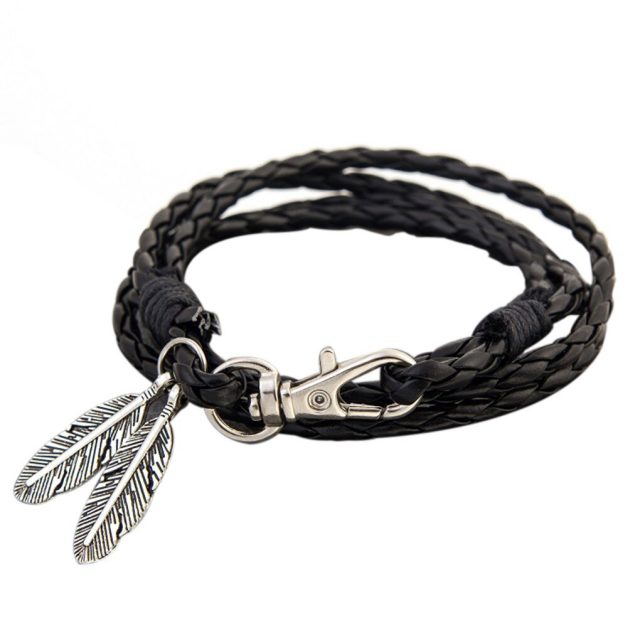 Fashion Bangles Accessories PU Leather Feather Charm Bracelets Man Women Bracelet Wristband Charm Braclet For Female Male
