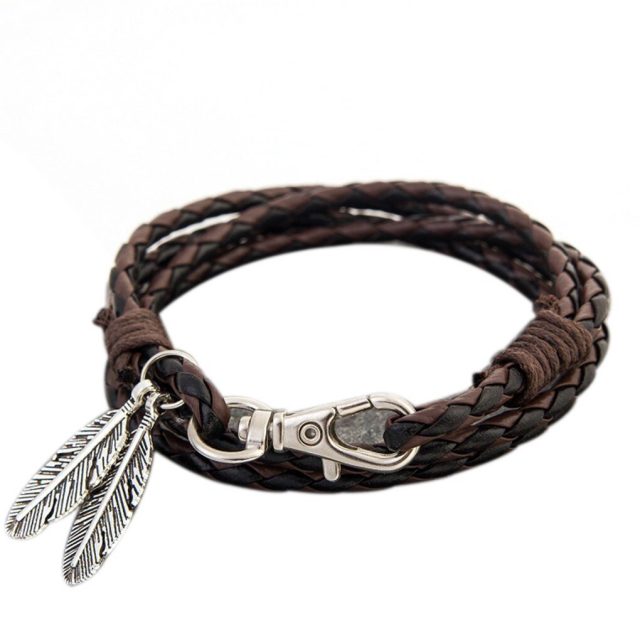 Fashion Bangles Accessories PU Leather Feather Charm Bracelets Man Women Bracelet Wristband Charm Braclet For Female Male