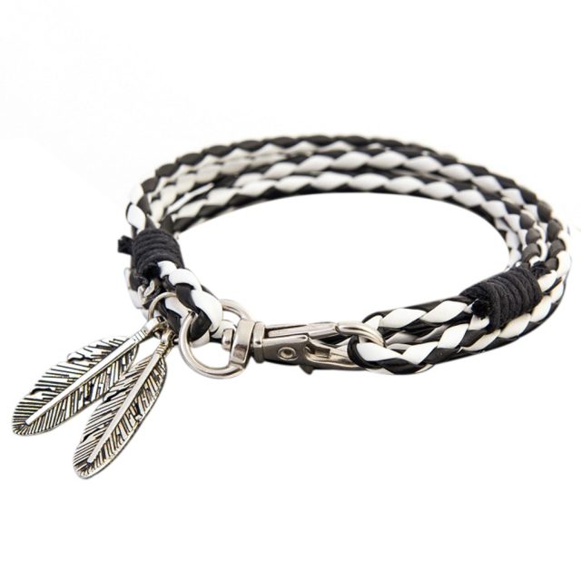 Fashion Bangles Accessories PU Leather Feather Charm Bracelets Man Women Bracelet Wristband Charm Braclet For Female Male