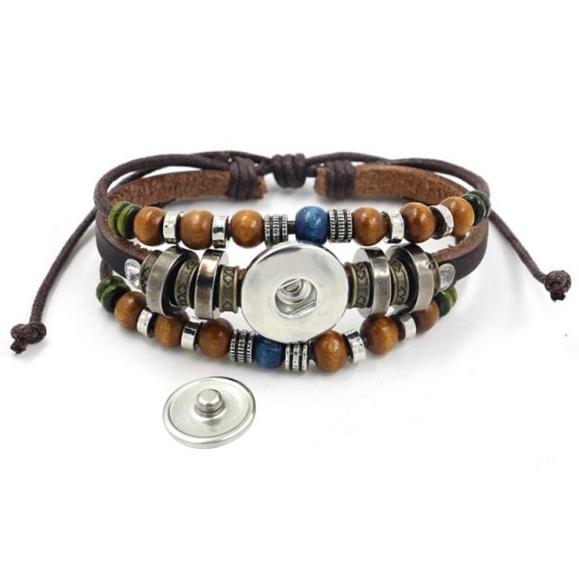 Vintage Islam Allah Beads Leather Bracelet Glass Cabochon Charm Snap Button Bracelets For Men Women Muslim Jewelry Accessories