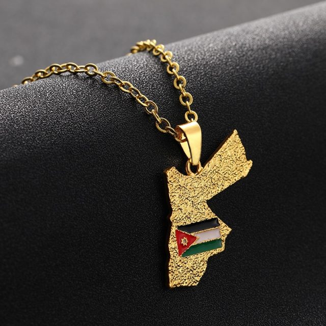 SONYA Hashemite Kingdom Jordan  Map and Flag Pendant Necklaces For Women/Men Gold Color jordan Country Jewelry Patriotic Gifts