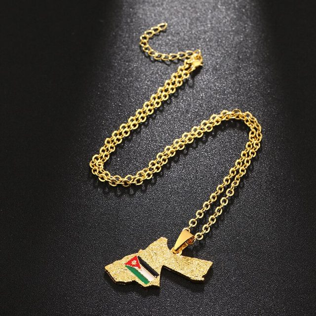 SONYA Hashemite Kingdom Jordan  Map and Flag Pendant Necklaces For Women/Men Gold Color jordan Country Jewelry Patriotic Gifts