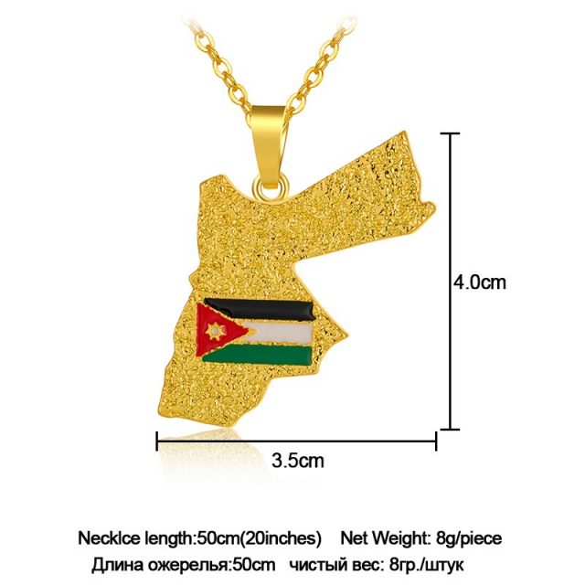 SONYA Hashemite Kingdom Jordan  Map and Flag Pendant Necklaces For Women/Men Gold Color jordan Country Jewelry Patriotic Gifts