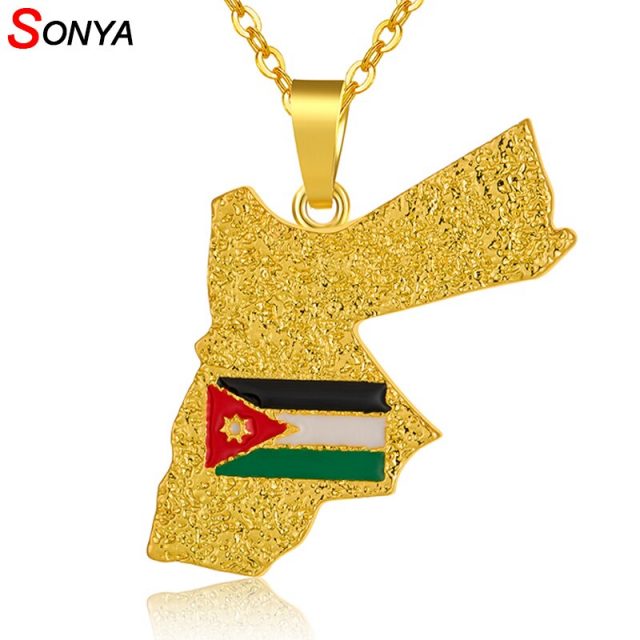 SONYA Hashemite Kingdom Jordan  Map and Flag Pendant Necklaces For Women/Men Gold Color jordan Country Jewelry Patriotic Gifts