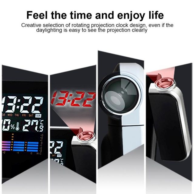 LED Digital Projection Alarm Clock Temperature Thermometer Desk Time Date Display Projector USB Led Desktop Charger Clock