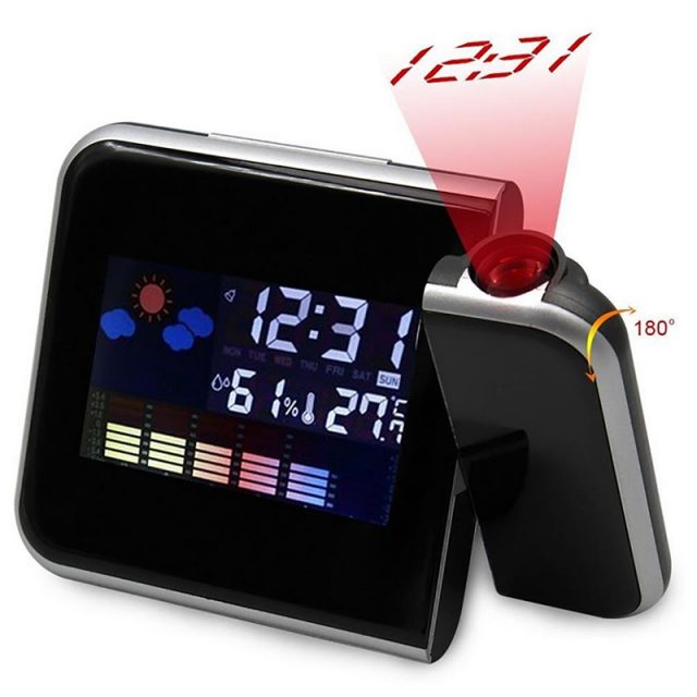 LED Digital Projection Alarm Clock Temperature Thermometer Desk Time Date Display Projector USB Led Desktop Charger Clock