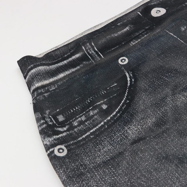 Fashion Slim Women Leggings Faux Denim Jeans Leggings Sexy Long Pocket Printing Summer Leggings Casual Pencil Pants