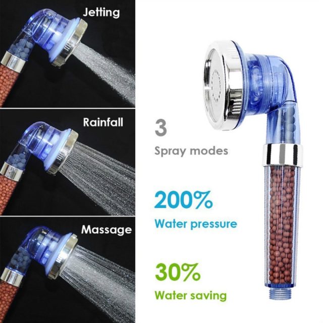 3 Function Adjustable Hand Held Jetting Shower Head Bathroom High Pressure Water Handheld Saving Anion Filter SPA Shower Heads