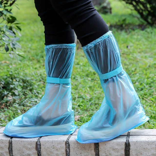 1Pair Waterproof  Reusable Thicken Protector  High-Top Anti-Slip Shoes Boot Cover Unisex Ribbon Rain Shoe Covers Rain
