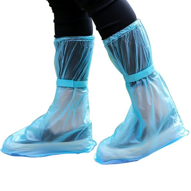 1Pair Waterproof  Reusable Thicken Protector  High-Top Anti-Slip Shoes Boot Cover Unisex Ribbon Rain Shoe Covers Rain