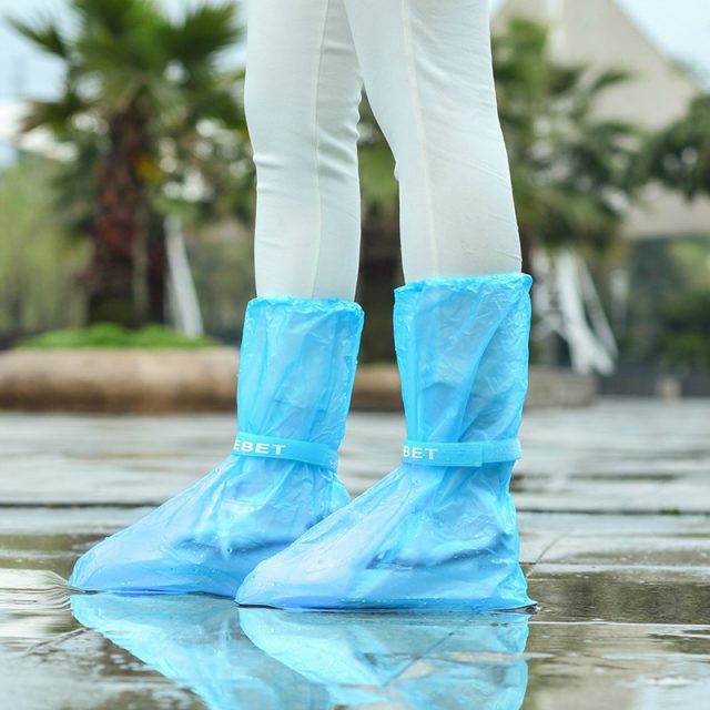 1Pair Waterproof  Reusable Thicken Protector  High-Top Anti-Slip Shoes Boot Cover Unisex Ribbon Rain Shoe Covers Rain