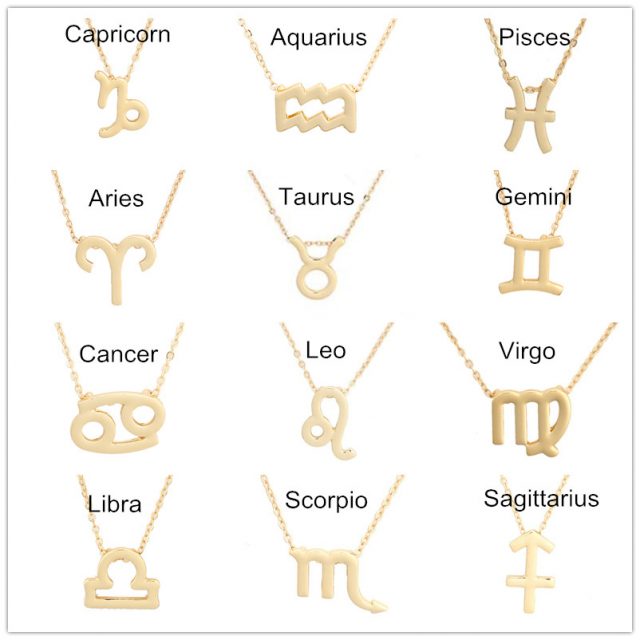 12 Constellation Zodiac Sign Pendant Necklace Gold Short Chain Choker Leo Libra Necklaces for Womens Girl Jewelry Birthday Gift