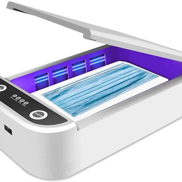 Portable USB-charged UV light Sanitizer, Sterilizer and Disinfection Box with Aromatherapy Function for masks, jewelries, keys, credit cards, make up brushes and smartphones.