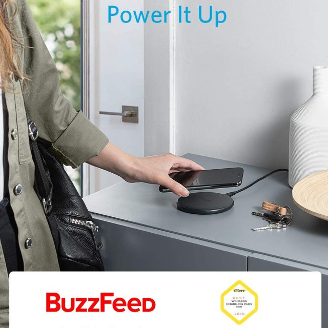 Anker Wireless Charger, PowerWave Pad, Portable, Compatible with iPhone 11, 11 Pro, 11 Pro Max, Xs Max, XR, XS, X, 8, 8 Plus, AirPods Pro, 10W Fast-Charging Galaxy S20 S10 S9, Note 10 Note 9 Note 8 (No AC Adapter included)