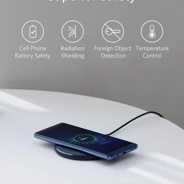 Anker Wireless Charger, PowerWave Pad, Portable, Compatible with iPhone 11, 11 Pro, 11 Pro Max, Xs Max, XR, XS, X, 8, 8 Plus, AirPods Pro, 10W Fast-Charging Galaxy S20 S10 S9, Note 10 Note 9 Note 8 (No AC Adapter included)