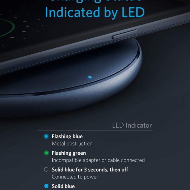 Anker Wireless Charger, PowerWave Pad, Portable, Compatible with iPhone 11, 11 Pro, 11 Pro Max, Xs Max, XR, XS, X, 8, 8 Plus, AirPods Pro, 10W Fast-Charging Galaxy S20 S10 S9, Note 10 Note 9 Note 8 (No AC Adapter included)