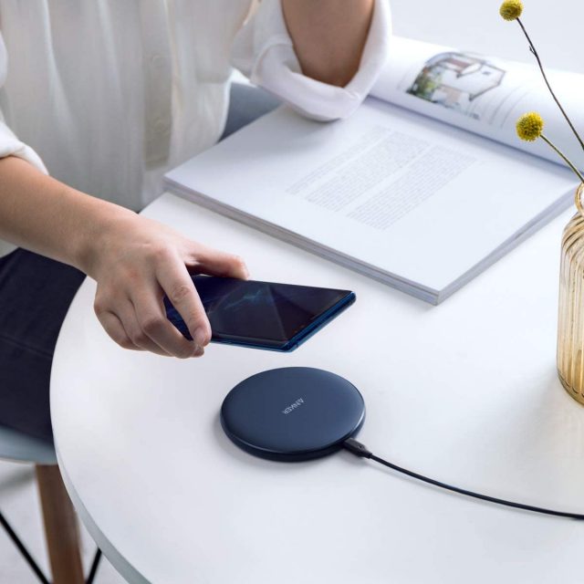 Anker Wireless Charger, PowerWave Pad, Portable, Compatible with iPhone 11, 11 Pro, 11 Pro Max, Xs Max, XR, XS, X, 8, 8 Plus, AirPods Pro, 10W Fast-Charging Galaxy S20 S10 S9, Note 10 Note 9 Note 8 (No AC Adapter included)