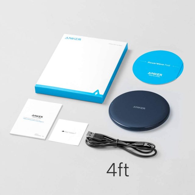Anker Wireless Charger, PowerWave Pad, Portable, Compatible with iPhone 11, 11 Pro, 11 Pro Max, Xs Max, XR, XS, X, 8, 8 Plus, AirPods Pro, 10W Fast-Charging Galaxy S20 S10 S9, Note 10 Note 9 Note 8 (No AC Adapter included)
