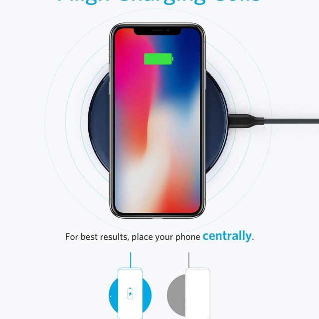 Anker Wireless Charger, PowerWave Pad, Portable, Compatible with iPhone 11, 11 Pro, 11 Pro Max, Xs Max, XR, XS, X, 8, 8 Plus, AirPods Pro, 10W Fast-Charging Galaxy S20 S10 S9, Note 10 Note 9 Note 8 (No AC Adapter included)