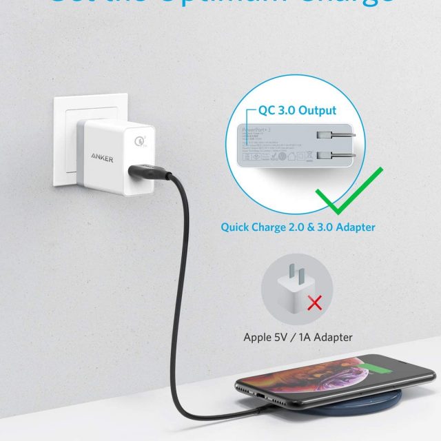 Anker Wireless Charger, PowerWave Pad, Portable, Compatible with iPhone 11, 11 Pro, 11 Pro Max, Xs Max, XR, XS, X, 8, 8 Plus, AirPods Pro, 10W Fast-Charging Galaxy S20 S10 S9, Note 10 Note 9 Note 8 (No AC Adapter included)