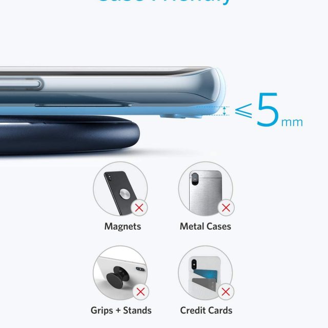 Anker Wireless Charger, PowerWave Pad, Portable, Compatible with iPhone 11, 11 Pro, 11 Pro Max, Xs Max, XR, XS, X, 8, 8 Plus, AirPods Pro, 10W Fast-Charging Galaxy S20 S10 S9, Note 10 Note 9 Note 8 (No AC Adapter included)