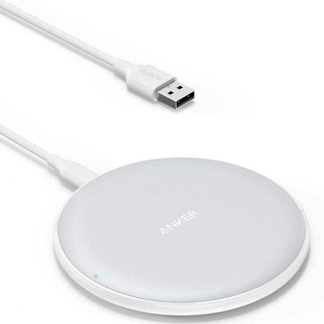 Anker Wireless Charger, PowerWave Pad, Portable, Compatible with iPhone 11, 11 Pro, 11 Pro Max, Xs Max, XR, XS, X, 8, 8 Plus, AirPods Pro, 10W Fast-Charging Galaxy S20 S10 S9, Note 10 Note 9 Note 8 (No AC Adapter included)