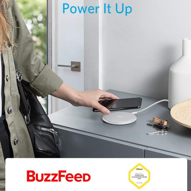Anker Wireless Charger, PowerWave Pad, Portable, Compatible with iPhone 11, 11 Pro, 11 Pro Max, Xs Max, XR, XS, X, 8, 8 Plus, AirPods Pro, 10W Fast-Charging Galaxy S20 S10 S9, Note 10 Note 9 Note 8 (No AC Adapter included)