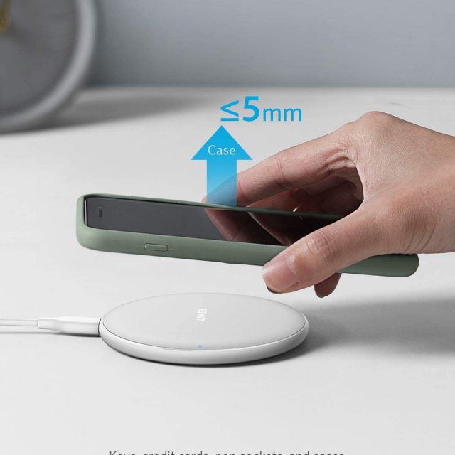 Anker Wireless Charger, PowerWave Pad, Portable, Compatible with iPhone 11, 11 Pro, 11 Pro Max, Xs Max, XR, XS, X, 8, 8 Plus, AirPods Pro, 10W Fast-Charging Galaxy S20 S10 S9, Note 10 Note 9 Note 8 (No AC Adapter included)