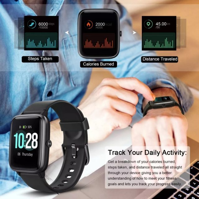 Letsfit Smart Watch ID205L, Fitness Tracker with Heart Rate Monitor, Activity Tracker with 1.3 Inch Touch Screen, IP68 Waterproof Pedometer Smartwatch with Sleep Monitor, Step Counter for Women and Men