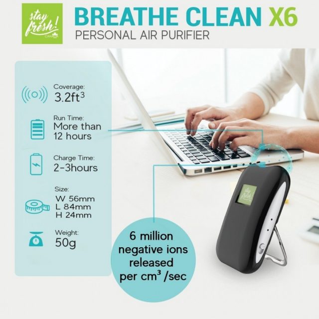 Stayfresh! Canada Breathe Clean Rechargeable Portable Personal Air Purifier (X6) with Healthy Negative Ions