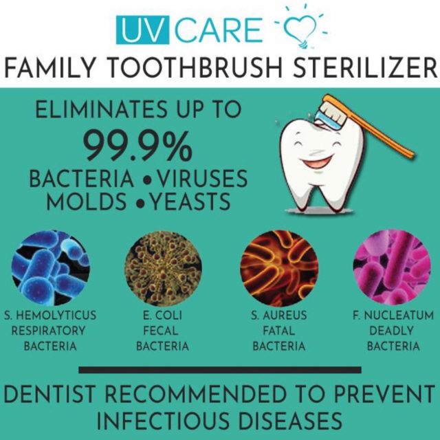 UV Care Family Toothbrush Sterilizer with UVC Germicidal Light for Disinfection, Sanitation, Sterilization and Termination of Germs, Viruses, Molds, and Bacteria