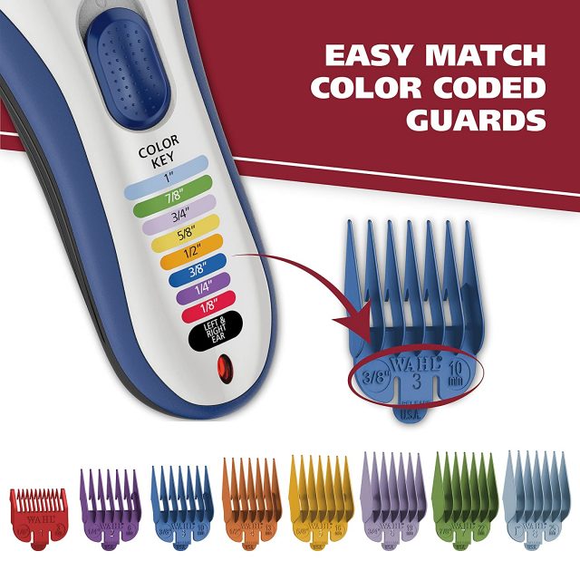 Wahl Color Pro Cordless Rechargeable Hair Clipper & Trimmer Model 9649 Easy Color-Coded Guide Combs – for Men, Women, Children and Pets Grooming