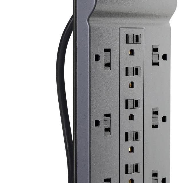 Belkin 12-Outlet Power Strip, Surge Protector, Extension Cord, 8ft Long Cord, Office Equipment and Home Use , Heavy Duty (3,940 Joules), Gray