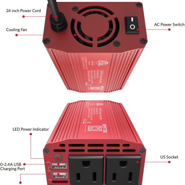 BESTEK 300W Power Inverter DC 12V to 110V AC Car Inverter with 4.2A Dual USB Car Adapter