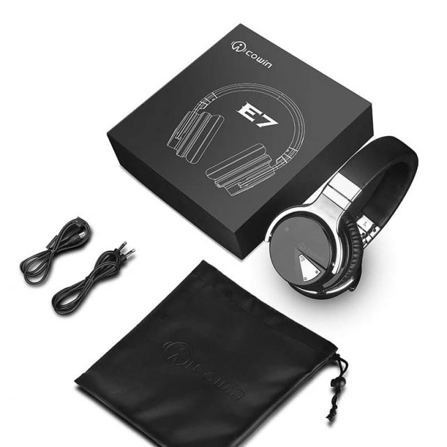 COWIN E7 Active Noise Cancelling Headphones Bluetooth Headphones with Microphone Deep Bass Wireless Headphones Over Ear, Comfortable Protein Earpads, 30 Hours Playtime for Travel/Work/Leisure, Black