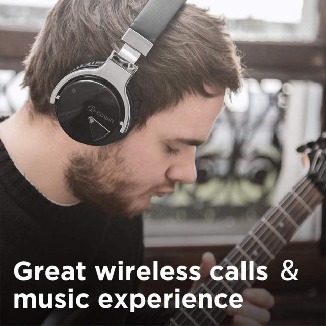 COWIN E7 Active Noise Cancelling Headphones Bluetooth Headphones with Microphone Deep Bass Wireless Headphones Over Ear, Comfortable Protein Earpads, 30 Hours Playtime for Travel/Work/Leisure, Black