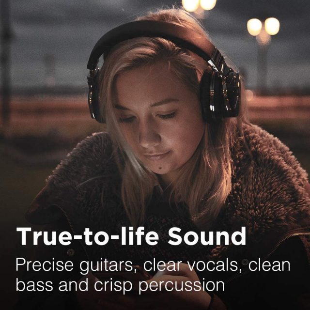 COWIN E7 Active Noise Cancelling Headphones Bluetooth Headphones with Microphone Deep Bass Wireless Headphones Over Ear, Comfortable Protein Earpads, 30 Hours Playtime for Travel/Work/Leisure, Black