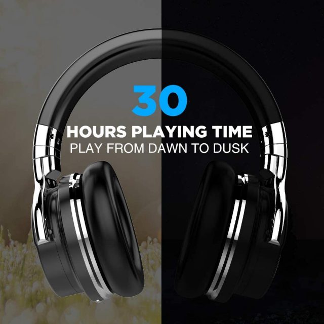 COWIN E7 Active Noise Cancelling Headphones Bluetooth Headphones with Microphone Deep Bass Wireless Headphones Over Ear, Comfortable Protein Earpads, 30 Hours Playtime for Travel/Work/Leisure, Black