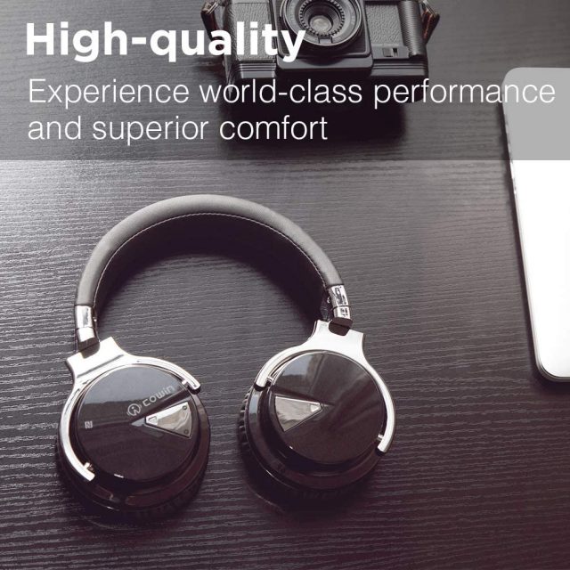 COWIN E7 Active Noise Cancelling Headphones Bluetooth Headphones with Microphone Deep Bass Wireless Headphones Over Ear, Comfortable Protein Earpads, 30 Hours Playtime for Travel/Work/Leisure, Black