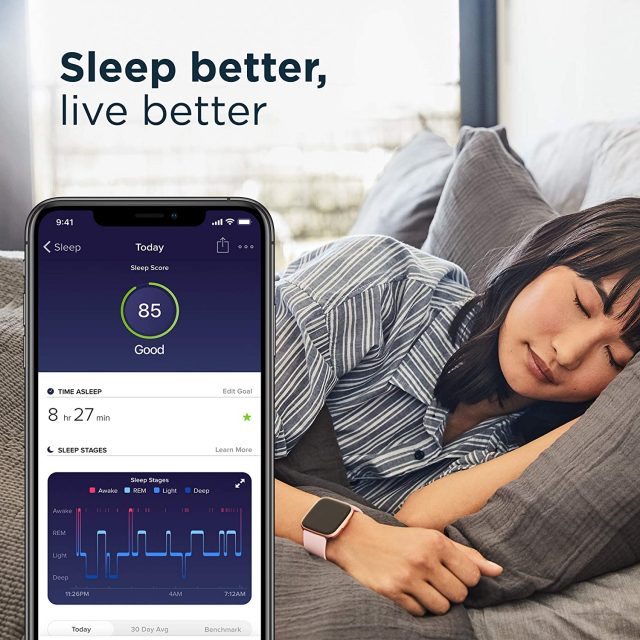 Fitbit Versa 2 Health and Fitness Smartwatch with Heart Rate, Music, Alexa Built-In, Sleep and Swim Tracking, One Size (S and L Bands Included)
