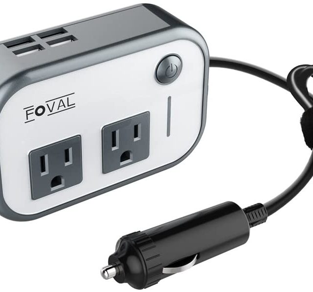 Foval 200W Car Power Inverter Adapter DC 12V to 110V AC Converter with 4 USB Ports Charger