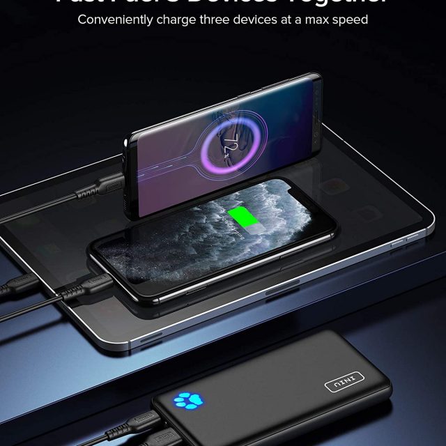 INIU Portable Compact Slimmest & Lightest Charger, Power bank, Battery Pack with Triple 3A High-Speed 10000mAh Capacity, with Flashlight, Compatible with Smart Phones, Ipads, Smart Tablets, Android Devices, IOS devices and More
