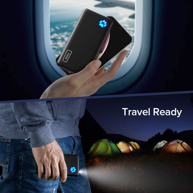 INIU Portable Compact Slimmest & Lightest Charger, Power bank, Battery Pack with Triple 3A High-Speed 10000mAh Capacity, with Flashlight, Compatible with Smart Phones, Ipads, Smart Tablets, Android Devices, IOS devices and More