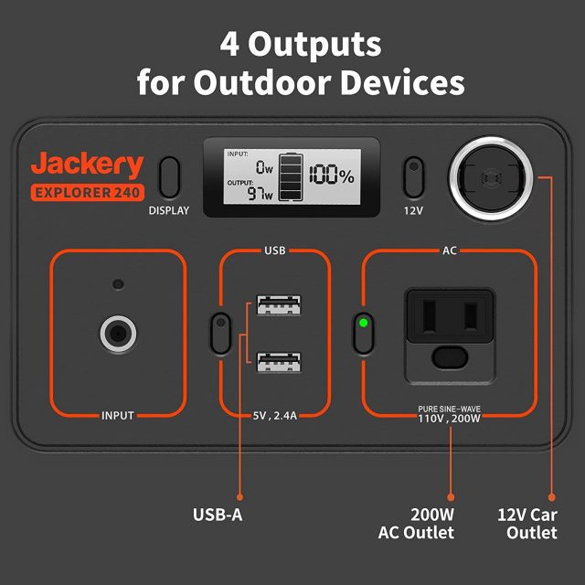 Jackery Portable Power Station Explorer 240 Generator Adapter Charger, 240Wh Backup Lithium Battery, 110V/200W Pure Sine Wave AC Outlet, Solar Generator (Solar Panel Not Included) for Outdoors and Emergencies