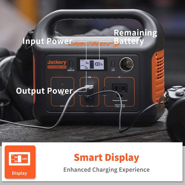 Jackery Portable Power Station Explorer 240 Generator Adapter Charger, 240Wh Backup Lithium Battery, 110V/200W Pure Sine Wave AC Outlet, Solar Generator (Solar Panel Not Included) for Outdoors and Emergencies