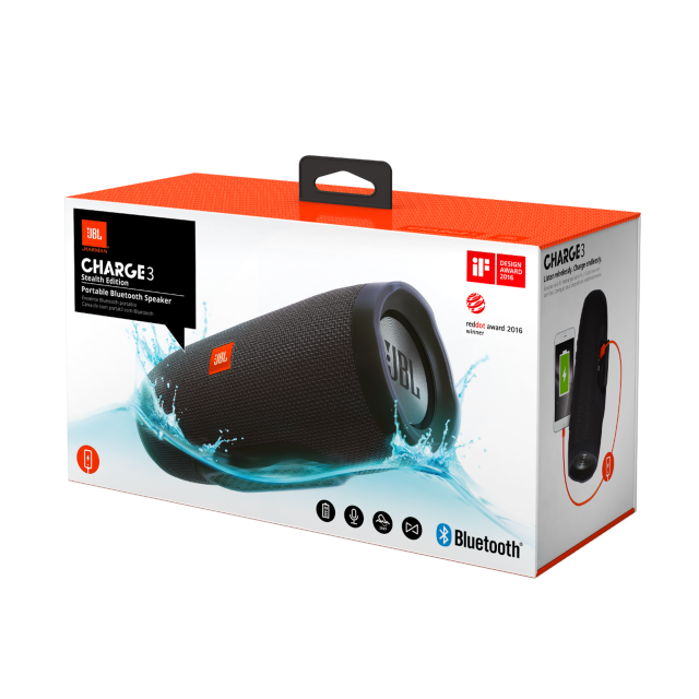 JBL Charge 3 Waterproof Portable Compact Bluetooth Speaker and Power Bank (Black)