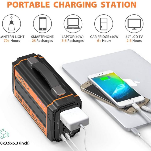 Rockpals 250-Watt Portable Generator Charger Adapter Rechargeable Lithium Battery Pack Solar Generator with 110V AC Outlet, 12V Car, USB Output Off-grid Power Supply for Backup Camping Emergency